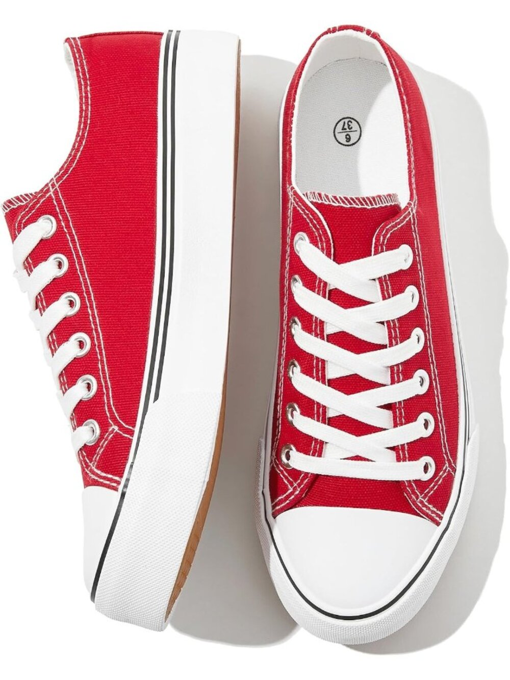 Women's Red Breathable Soft Lightweight Lace-Up Canvas Tennis Sneaker Shoes